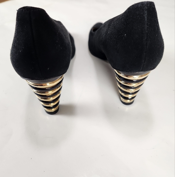 Vtg 80s Stuart Weitzman Black Suede Bubble Stacked Heels size 8AA (narrow) - Picture 4 of 11